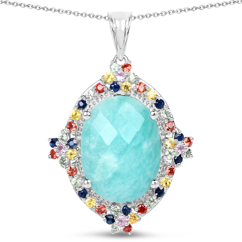 18.50 Carat Genuine Multi Stone .925 Sterling Silver Pendant