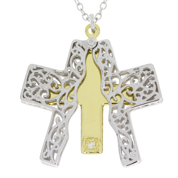 .01ct Diamond Cross Religious Pendant Sterling Silver