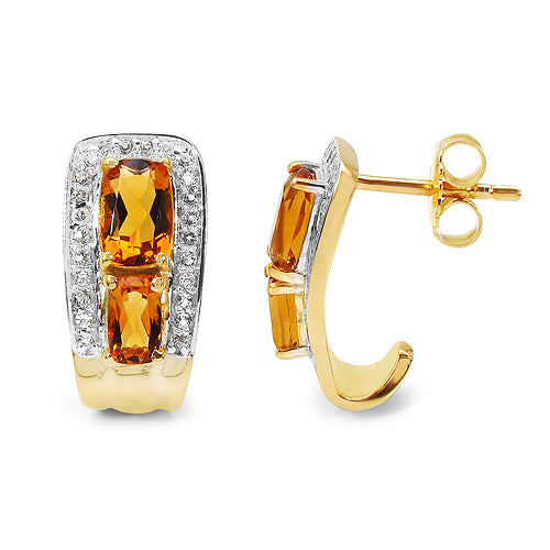 14K Yellow Gold Plated 1.94 Carat Genuine Citrine & White Topaz .925 Sterling Silver Earrings