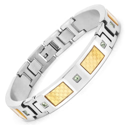 Titanium Men's Bracelet, Mens Titanium Bracelet with Gold Plated Steel Inlay, 0.72ctw. Natural Green Sapphire Rounds