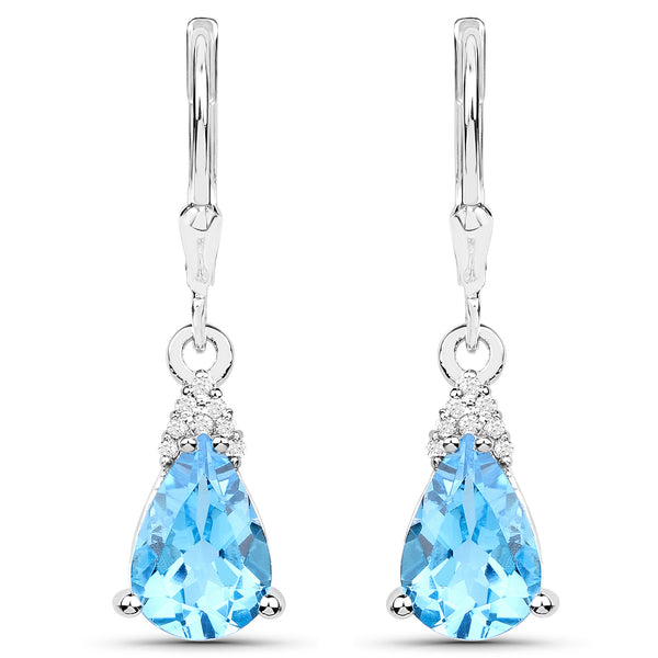 5.20 Carat Genuine Swiss Blue Topaz and White Zircon .925 Sterling Silver Earrings