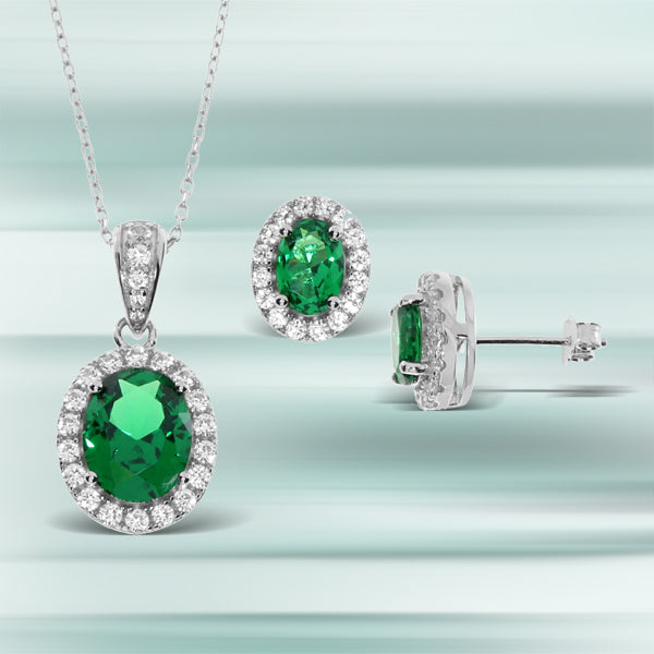 3.75ct Created Emerald Jewelry sets Sterling Silver