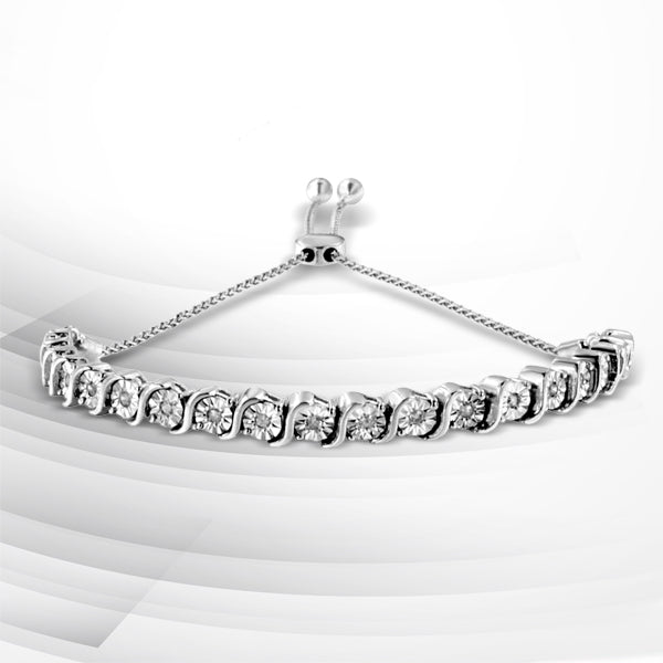 .925 Sterling Silver 1/4 Cttw Diamond "S" Curve Link Bolo Style Adjustable Bracelet (I-J Color, I2-I3 Clarity)