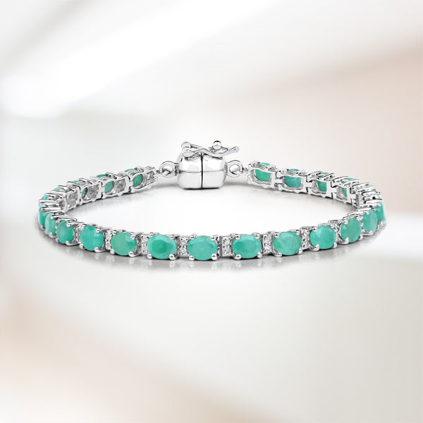 6.96 Carat Genuine Emerald and White Topaz .925 Sterling Silver Bracelet