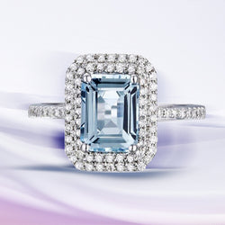 14k White Gold Aquamarine Diamond Ring for Women