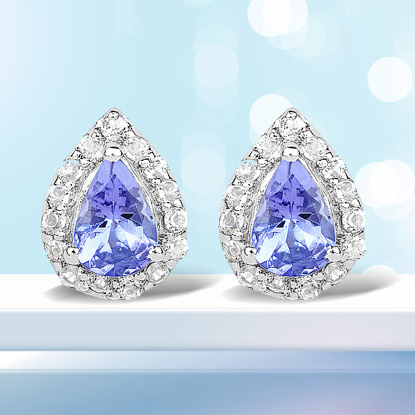 1.19 Carat Genuine Tanzanite and White Topaz .925 Sterling Silver Earrings