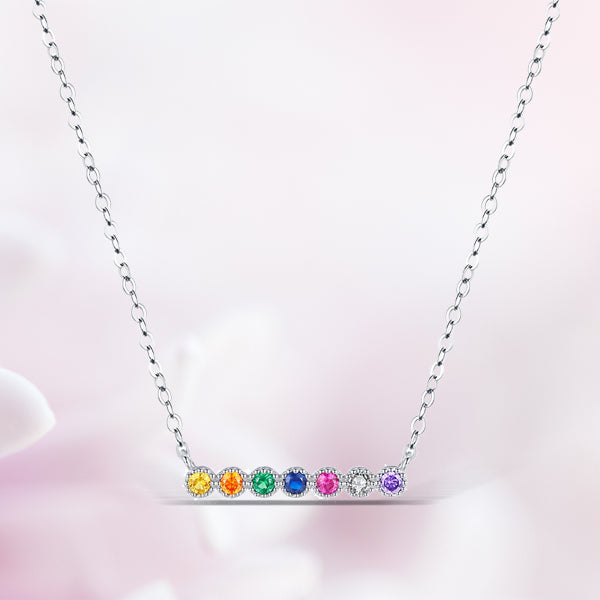 925 Sterling Silver Rainbow Colorful Pendant Necklace for Women