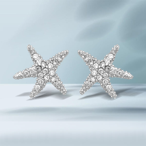 Sterling Silver Petite Starfish Earrings with Cubic Zirconias