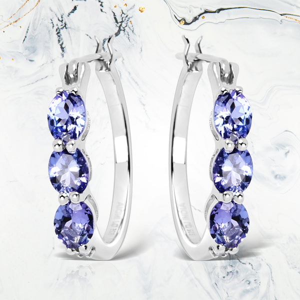 1.99 Carat Genuine Tanzanite and White Diamond .925 Sterling Silver Earrings