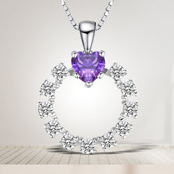 925 Sterling Silver Created Alexandrite & Sapphire Heart Pendant for Woman