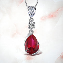 925 Sterling Silver Pendant, 2.6ct Pear Created Red Ruby, for Woman