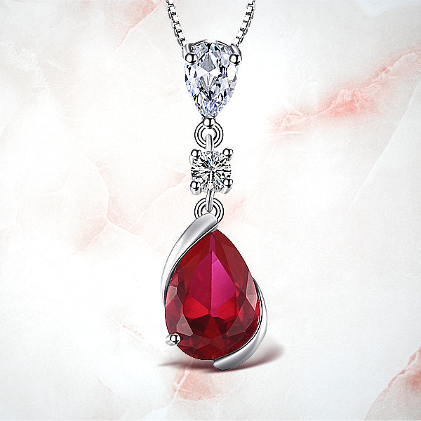 925 Sterling Silver Pendant, 2.6ct Pear Created Red Ruby, for Woman