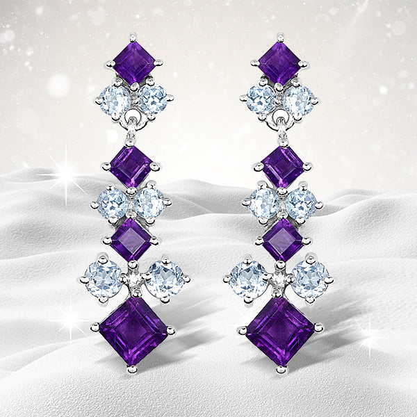 4.94 Carat Genuine Amethyst & Blue Topaz .925 Sterling Silver Earrings