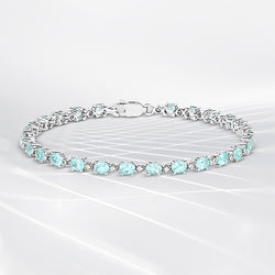 4.65 Carat Genuine Apatite and White Diamond .925 Sterling Silver Bracelet