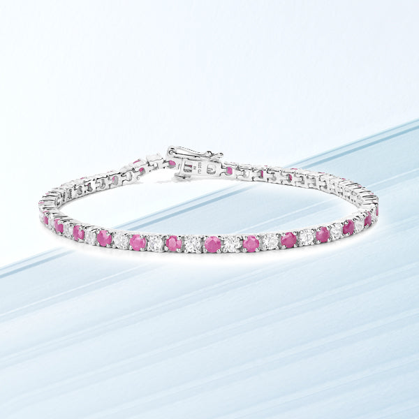 6.61 Carat Genuine Johnson Ruby and White Topaz .925 Sterling Silver Bracelet