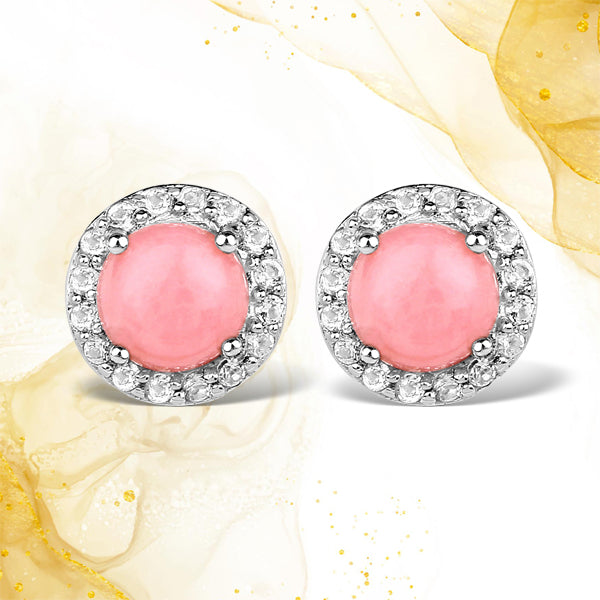 1.36 Carat Genuine Pink Opal and White Topaz .925 Sterling Silver Earrings