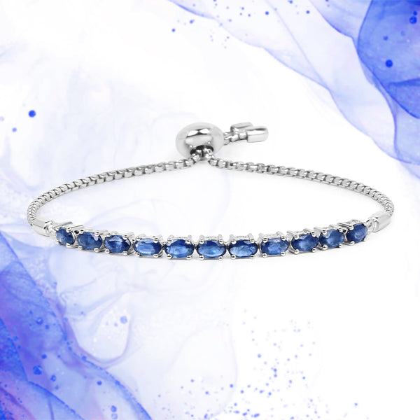 2.42 Carat Genuine Blue Sapphire .925 Sterling Silver Bracelet