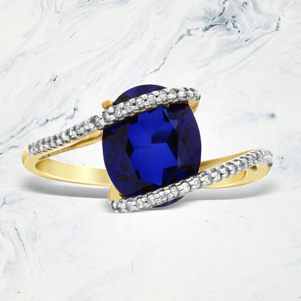 .10ct Created Sapphire Diamond Ring 10KT Yellow Gold