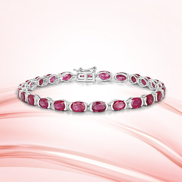 12.48 Carat Genuine Ruby 14K White Gold Bracelet