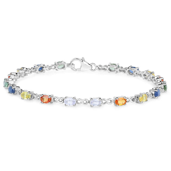 3.96 Carat Genuine Multi Sapphire .925 Sterling Silver Bracelet