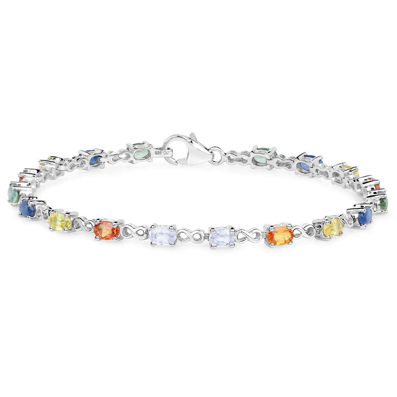 3.96 Carat Genuine Multi Sapphire .925 Sterling Silver Bracelet