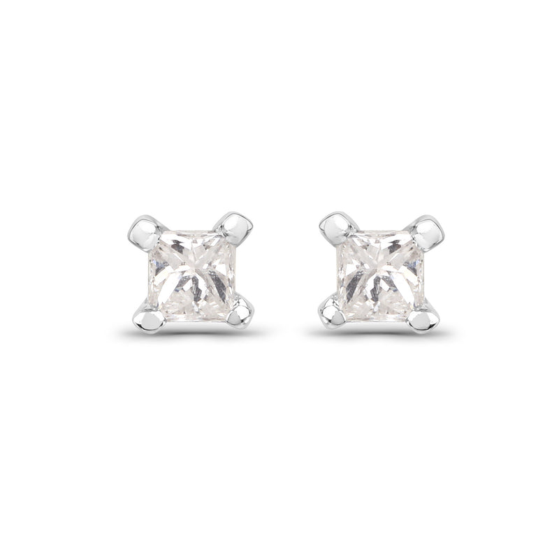 0.08 Carat Genuine White Diamond 14K White Gold Earrings