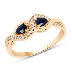 0.47 Carat Genuine Blue Sapphire and White Diamond 14K Yellow Gold Ring