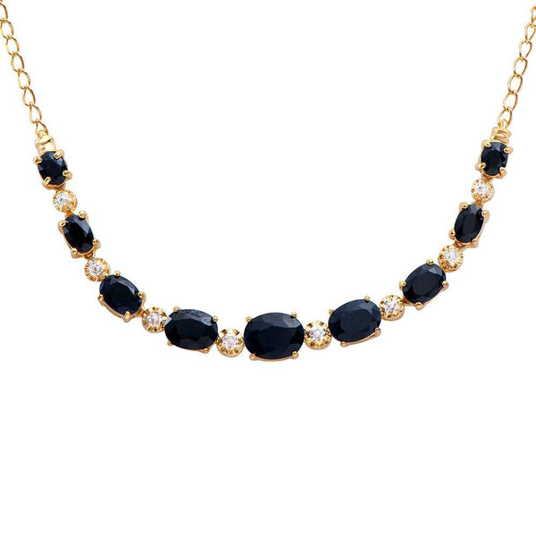 8.92 TW CTS BLACK SAPPHIRE & DIAMONDS 18K GOLD PLATED DESIGNER NECKLACE SIZE 19 INCHES