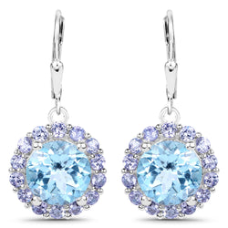 9.96 Carat Genuine Blue Topaz and Tanzanite .925 Sterling Silver Earrings