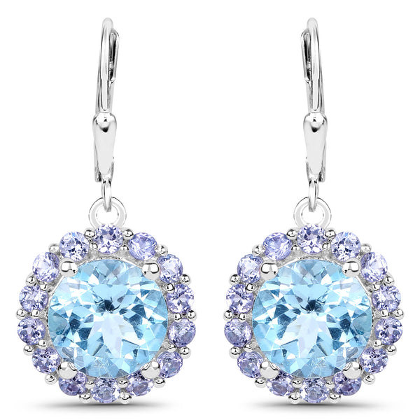 9.96 Carat Genuine Blue Topaz and Tanzanite .925 Sterling Silver Earrings