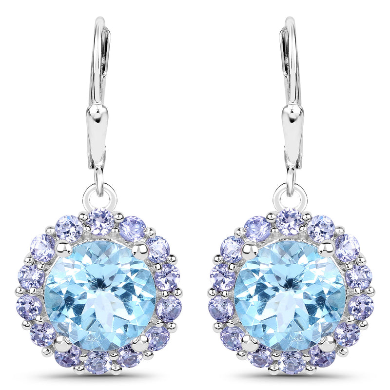 9.96 Carat Genuine Blue Topaz and Tanzanite .925 Sterling Silver Earrings