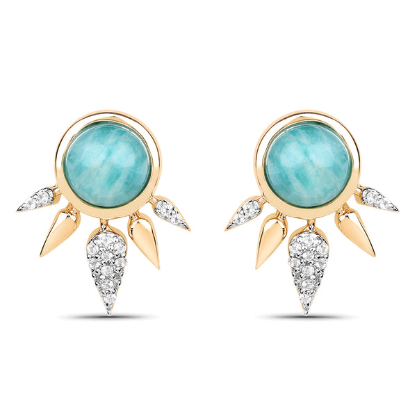 18K Yellow Gold Plated 2.63 Carat Genuine Amazonite and White Topaz .925 Sterling Silver Earrings