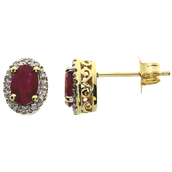 1.31ct Ruby Diamond Stud Earrings 14KT Yellow Gold