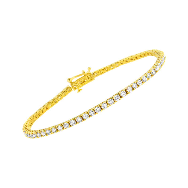 14K Yellow Gold Plated .925 Sterling Silver 3.0 Cttw Diamond Tennis Bracelet (K-L Color, I1-I2 Clarity)- Size 7.25"