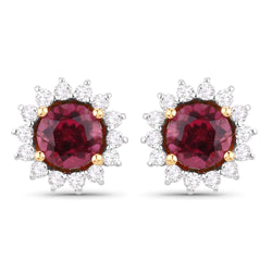 1.24 Carat Genuine Rubellite and White Diamond 14K Yellow Gold Earrings