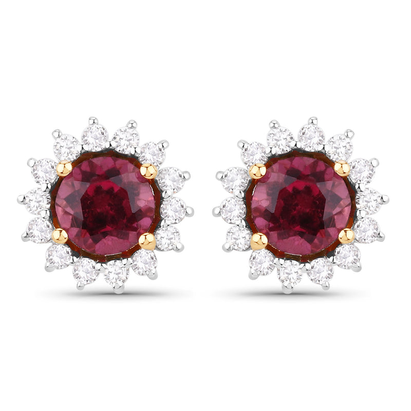 1.24 Carat Genuine Rubellite and White Diamond 14K Yellow Gold Earrings