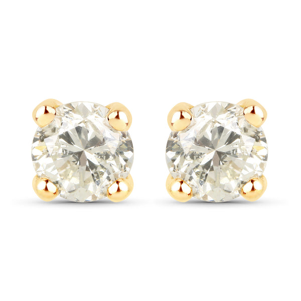 1.01 Carat Genuine LB Diamond 14K Yellow Gold Earrings