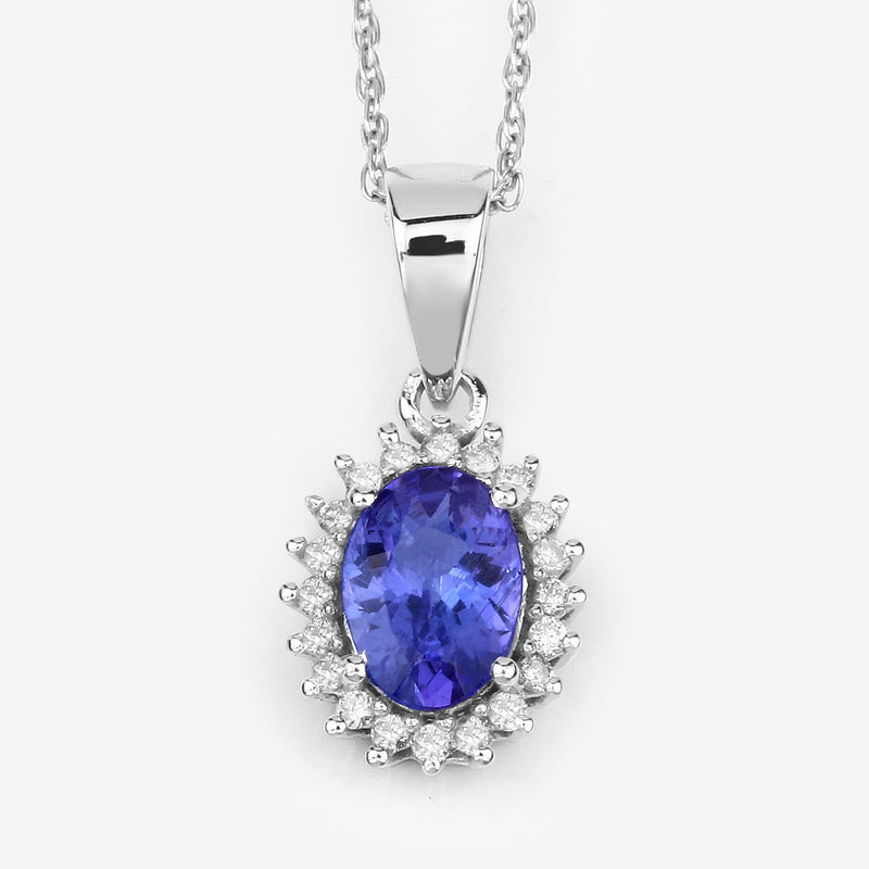 0.86 Carat Genuine Tanzanite and White Diamond 14K White Gold Pendant