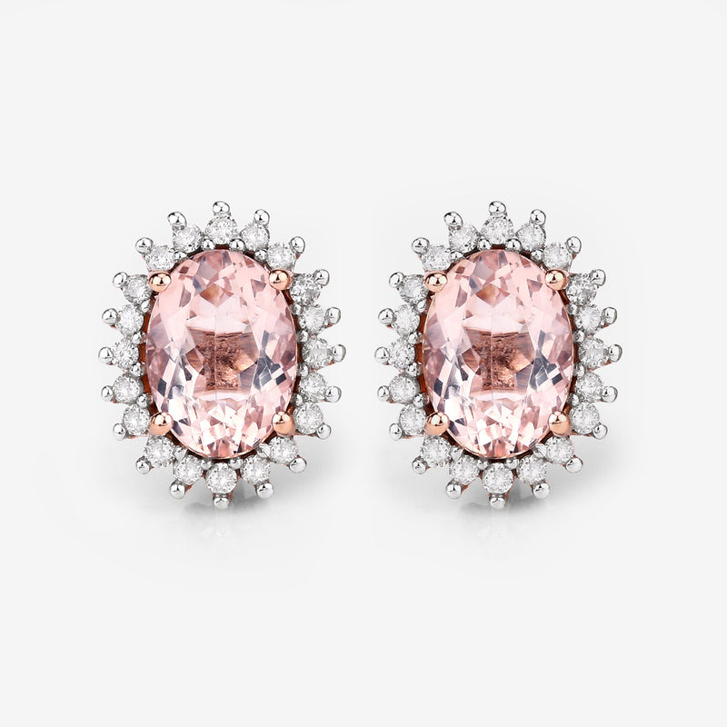 1.61 Carat Genuine Morganite and White Diamond 14K Rose Gold Earrings