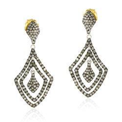 1.82ct Pave Diamond Gold Sterling Silver Dangle Earrings Jewelry