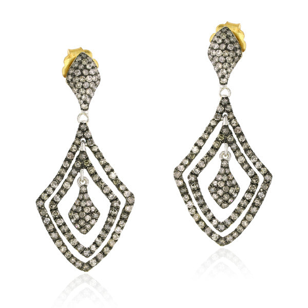 1.82ct Pave Diamond Gold Sterling Silver Dangle Earrings Jewelry