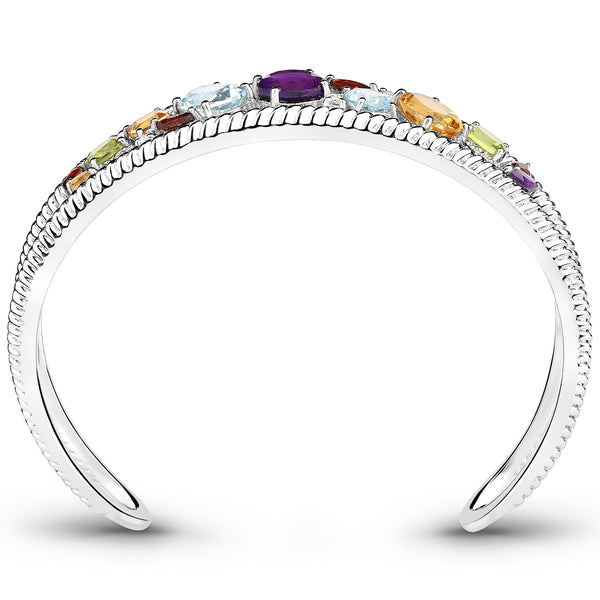 9.09 Carat Genuine Multi Stones .925 Sterling Silver Cuff Bangle