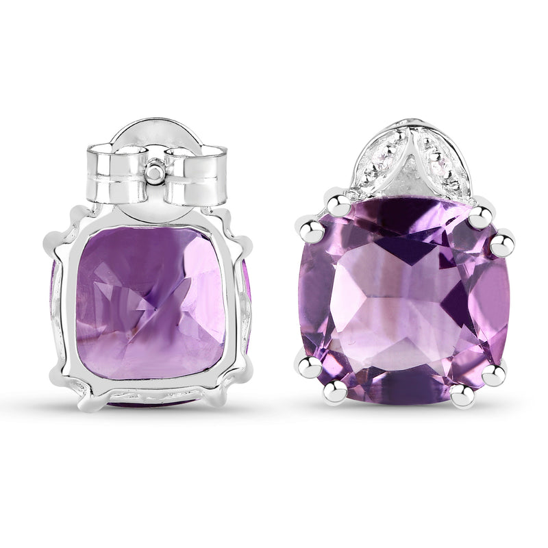 6.22 Carat Genuine Amethyst & White Diamond .925 Sterling Silver Earrings