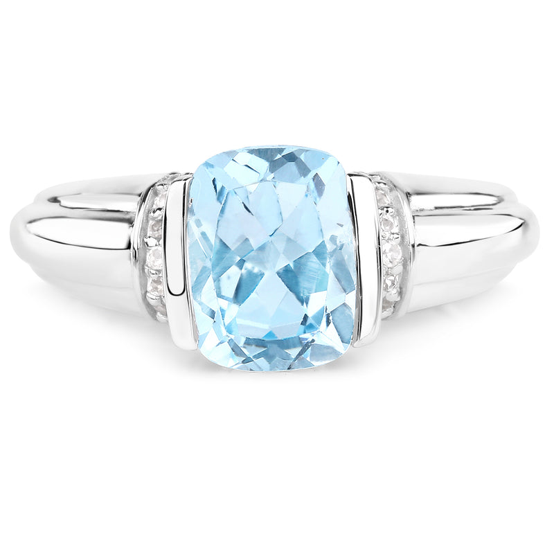 2.08 Carat Genuine Blue Topaz & White Topaz .925 Sterling Silver Ring