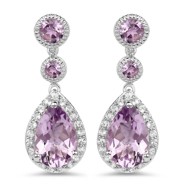 7.02 Carat Genuine Pink Amethyst and White Topaz .925 Sterling Silver Earrings