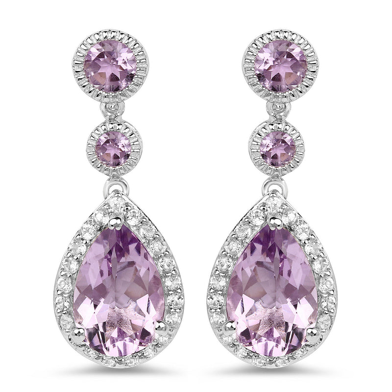 7.02 Carat Genuine Pink Amethyst and White Topaz .925 Sterling Silver Earrings