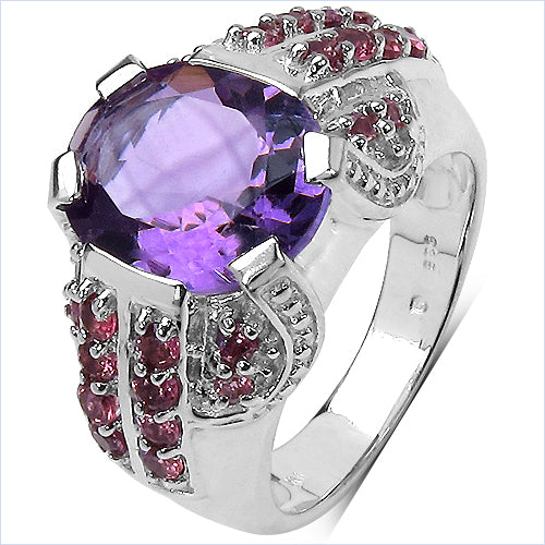 5.37 Carat Genuine Amethyst & Rhodolite .925 Sterling Silver Ring