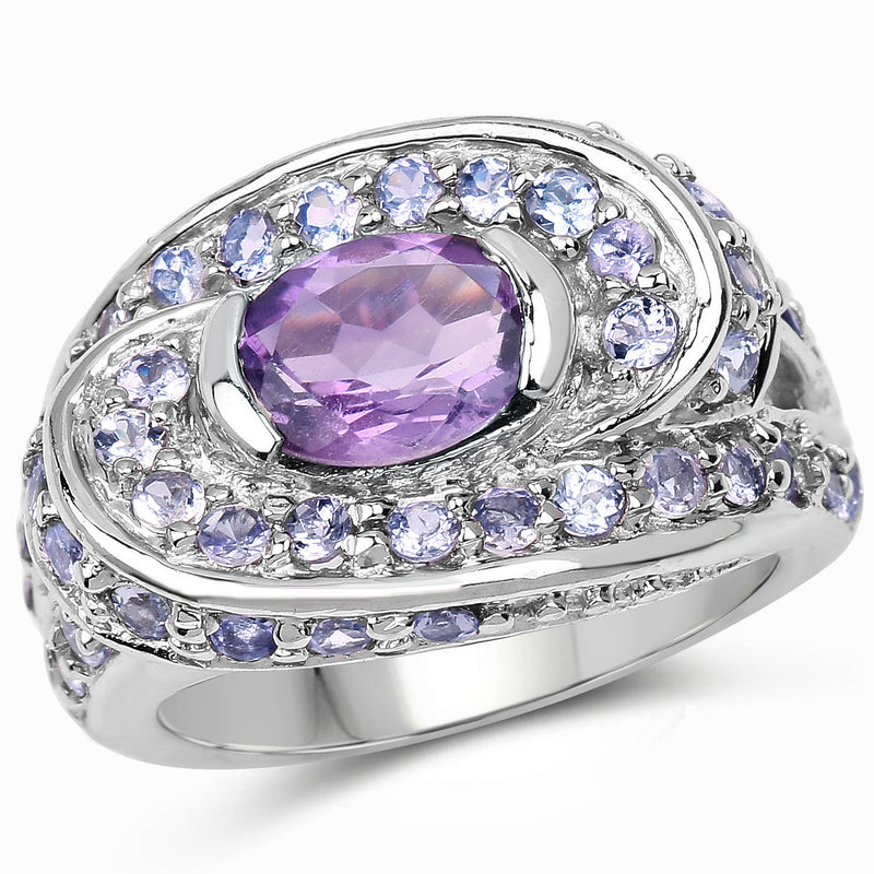 2.76 Carat Genuine Amethyst and Tanzanite .925 Sterling Silver Ring