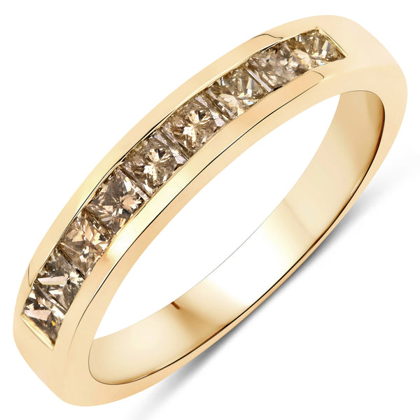 0.73 Carat Genuine Champagne Diamond 14K Yellow Gold Ring (I1-I2)