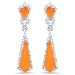 4.47 Carat Genuine Carnelian and White Topaz .925 Sterling Silver Earrings